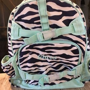 Bundle Name engraved Olivia )Backpack Navy blue & aqua w lunch pal purple &aqua